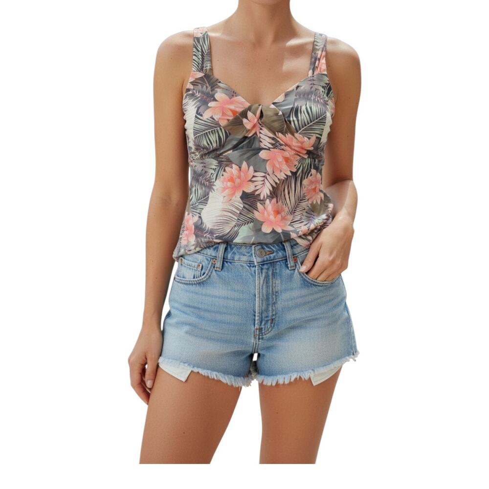 Raisins Curve Rimini Tankini Top 20W Sage Tropical Floral Twist Front NWT Beachy